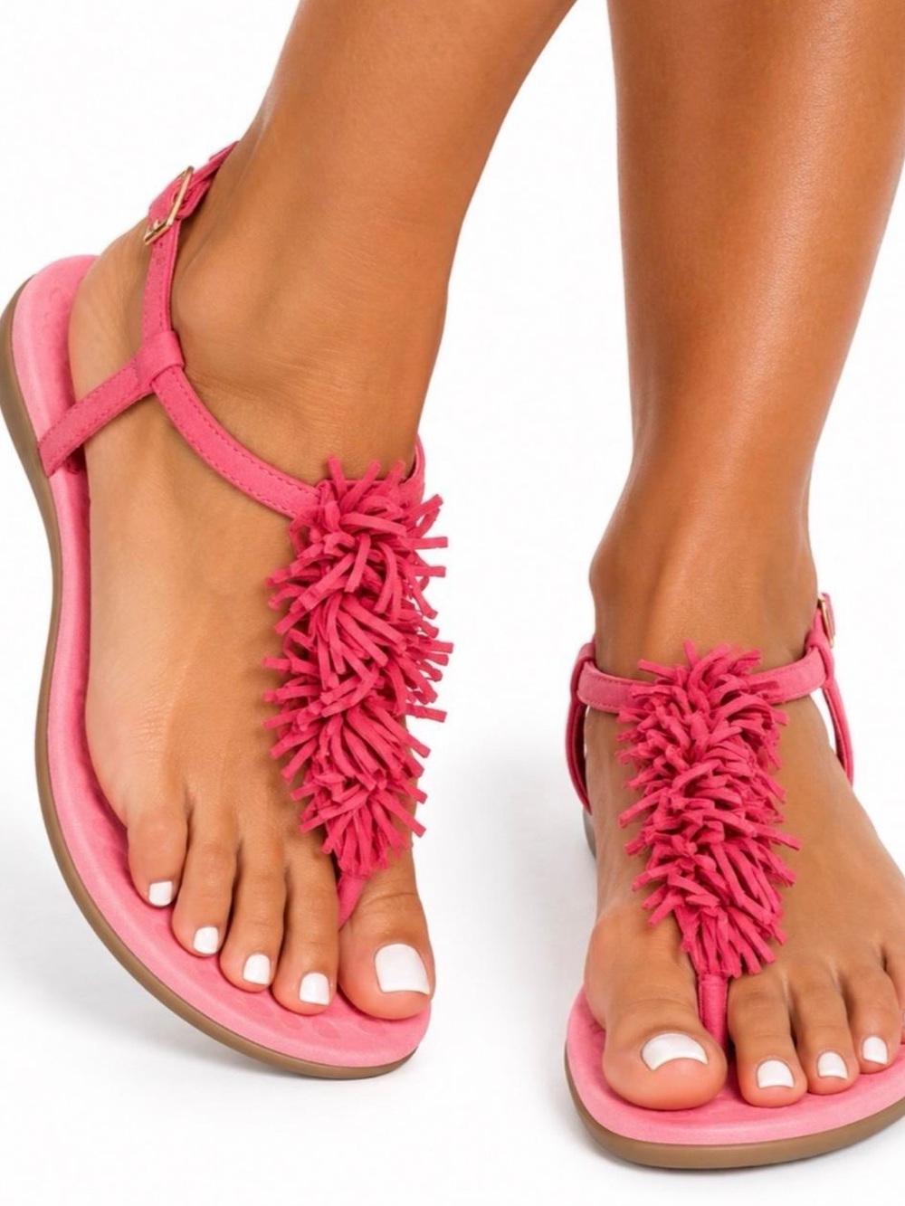 $99 🌺 VIONIC SOSHA FRINGE T-STRAP SANDALS – CORAL PINK 🌺